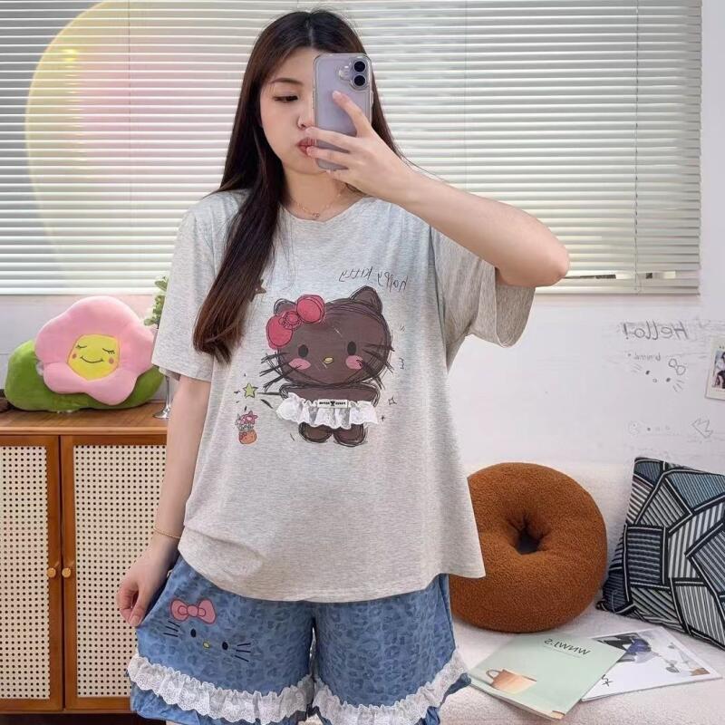 Beauty & Makeup Katia Di Paola Palermo - Beliebte Hello Kitty Sommer-Cartoon-Damenpyjamas in Übergröße,