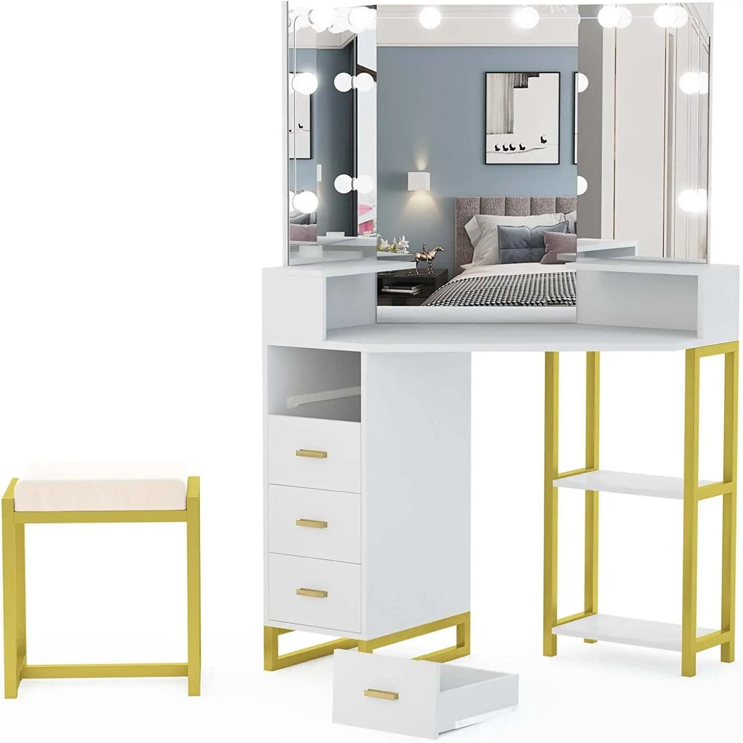 Beauty Makeup Vanity Set - Beauty Vanity Set mit LED-beleuchtetem Spiegel,