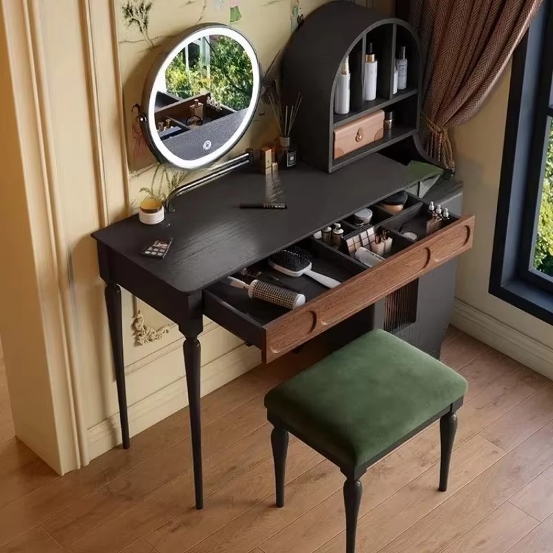 Beauty Makeup Vanity Set - Italienischer schwarzer Schminktisch mit Schubladen und